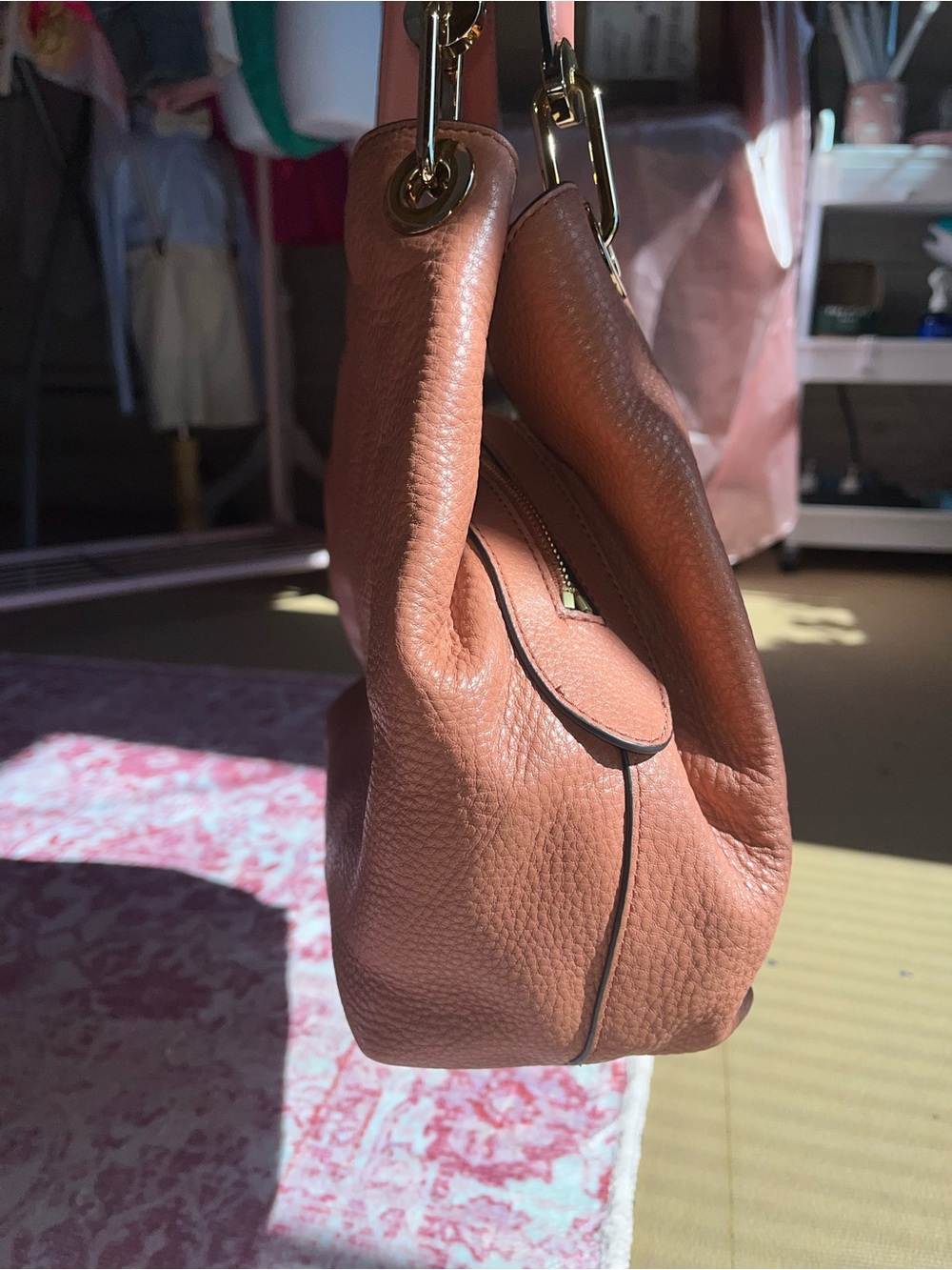 MICHAEL KORS Pebble Leather Triple Compartment RAVEN Shoulder Bag Gold Hardware - Picture 11 of 14